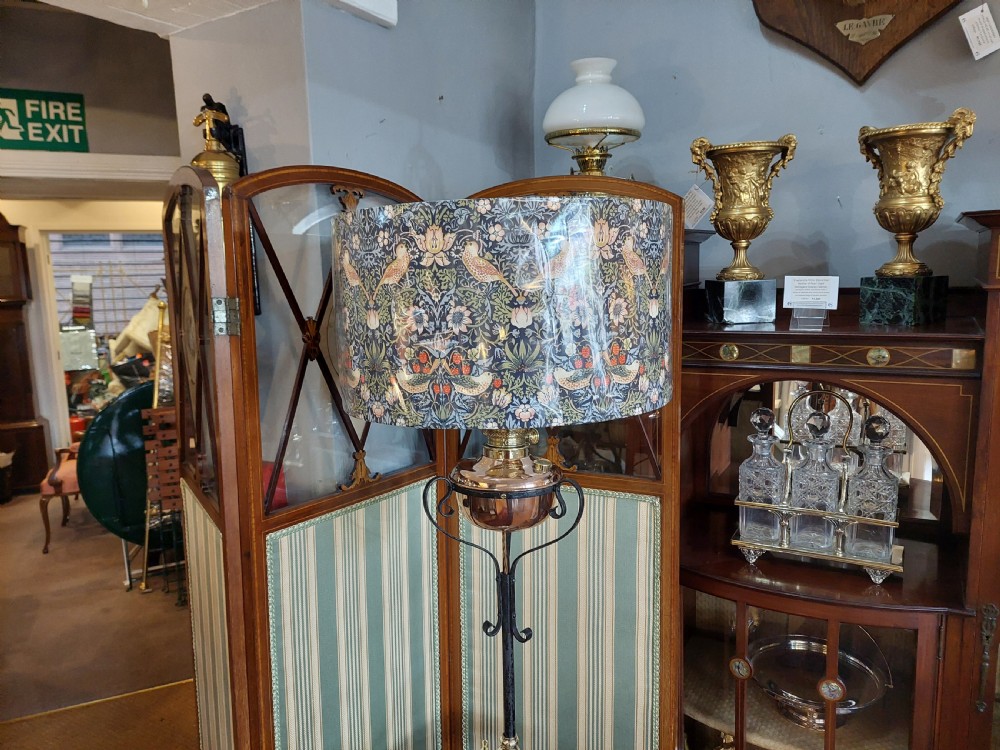 Arts and Crafts Wrought Iron and Copper Standard Oil Lamp converted to electric View IV