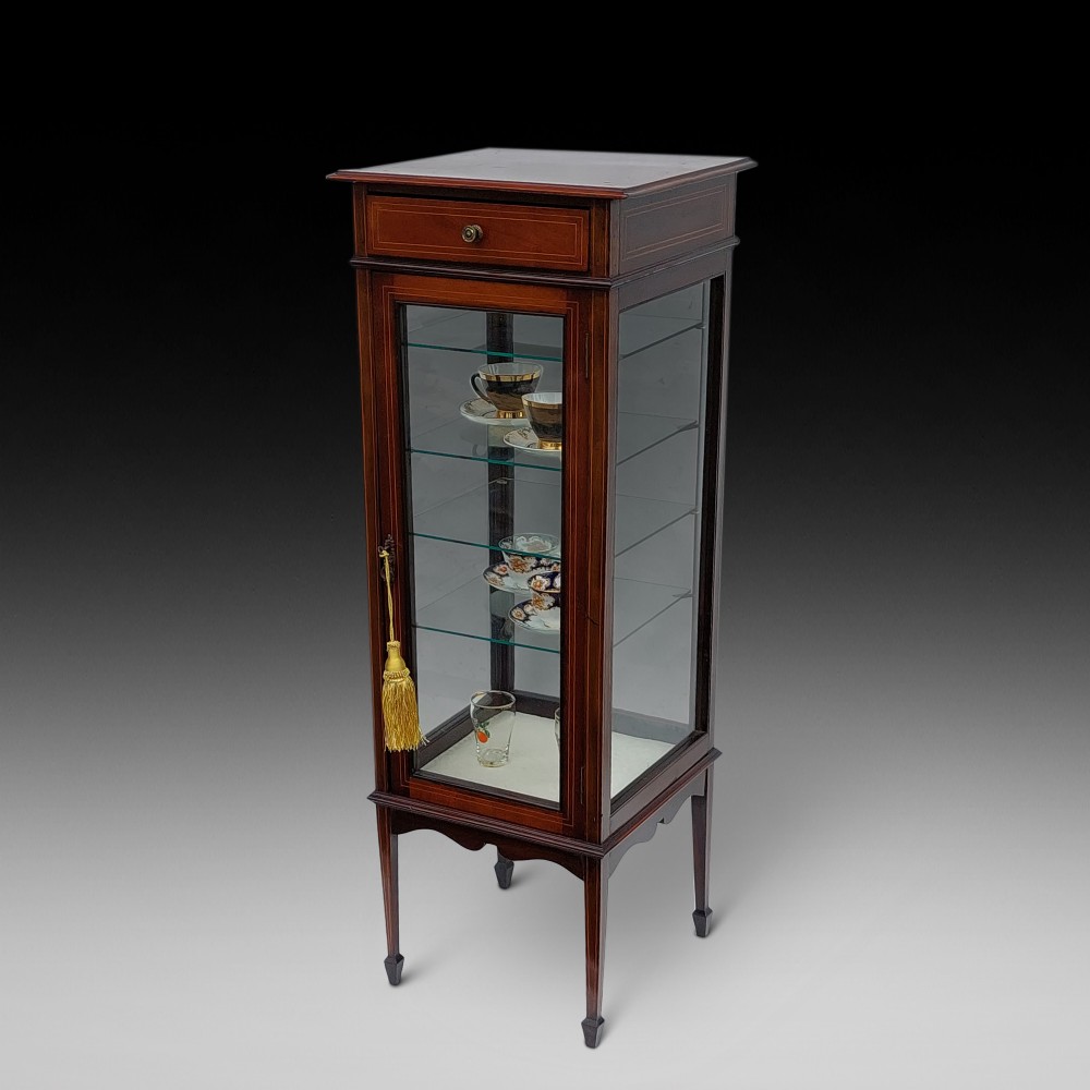 Edwardian Mahogany Narrow Vitrine Display Cabinet 