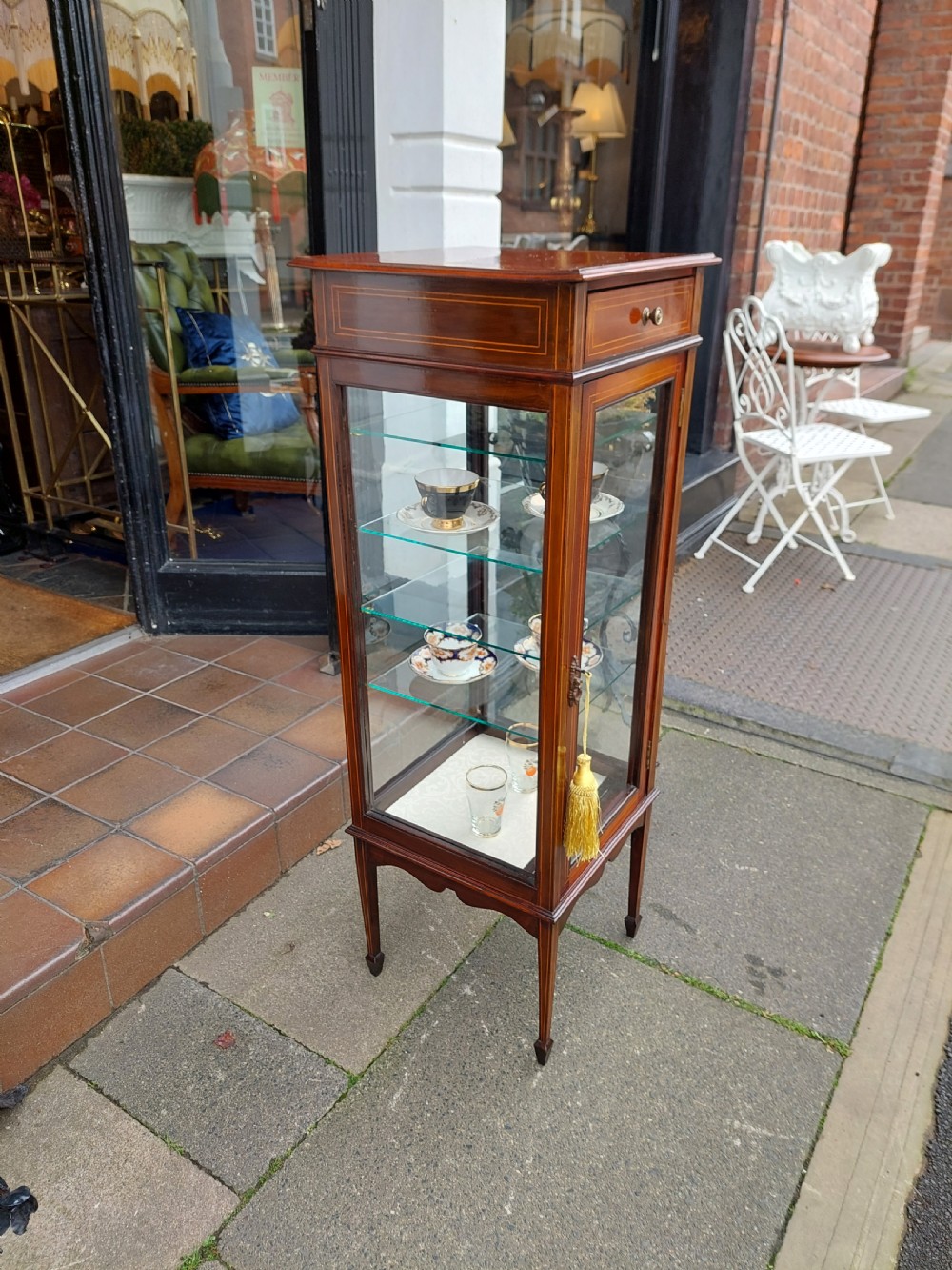 Edwardian Mahogany Narrow Vitrine Display Cabinet  View VIII