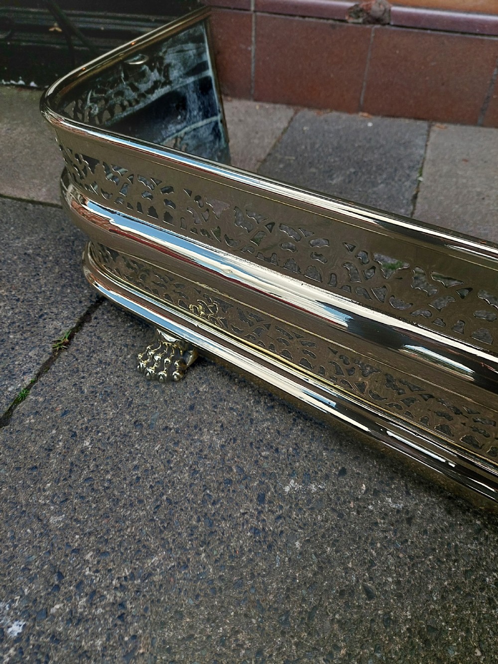 19th century pierced brass fender View IV