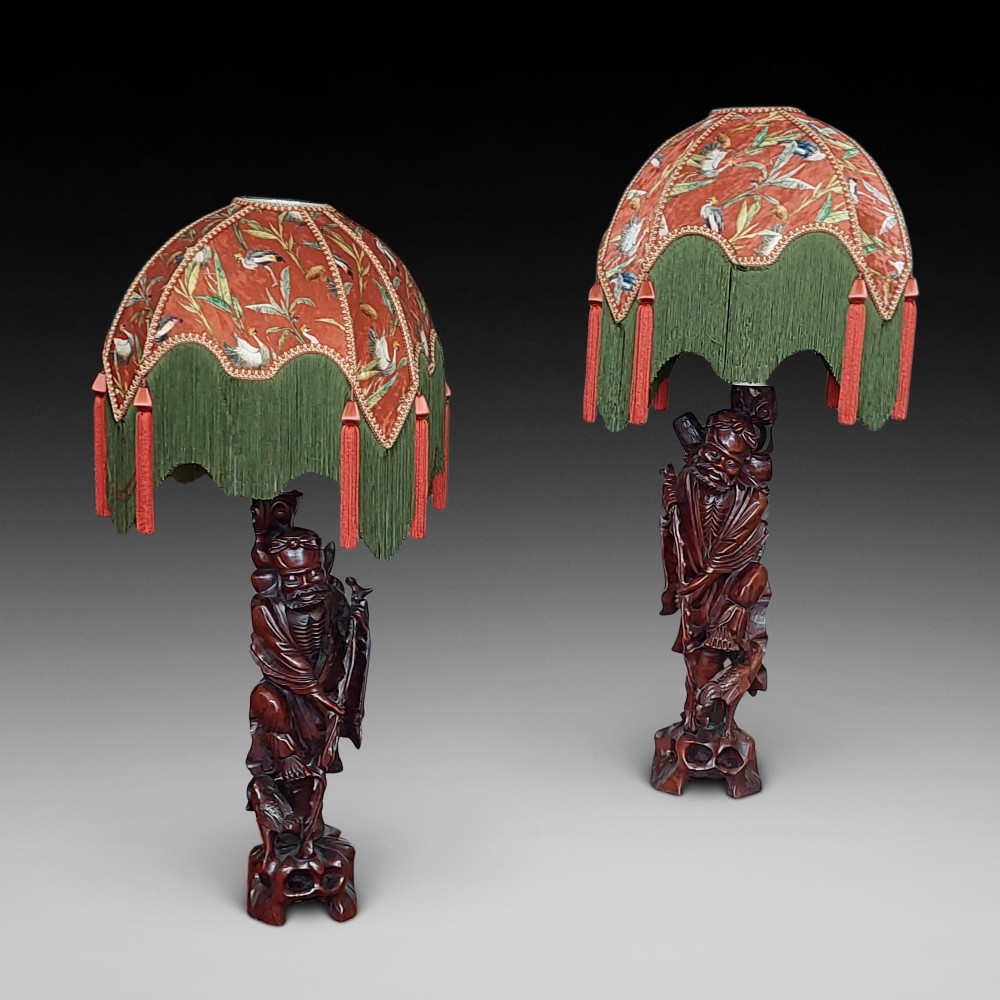 Pair of Chinese Carved Rootwood Figural Lamp Bases