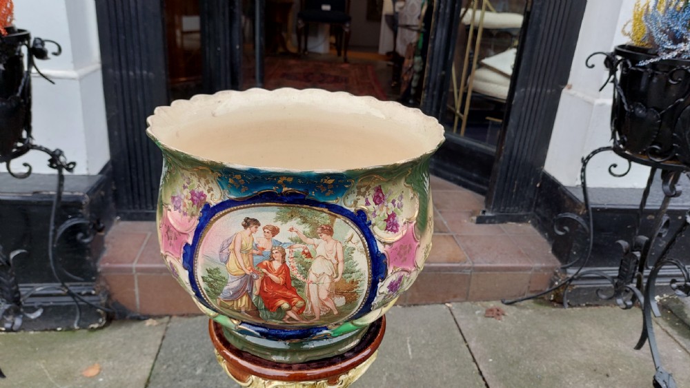 Victorian Staffordshire Pottery Jardiniere on Majolica Stand View V