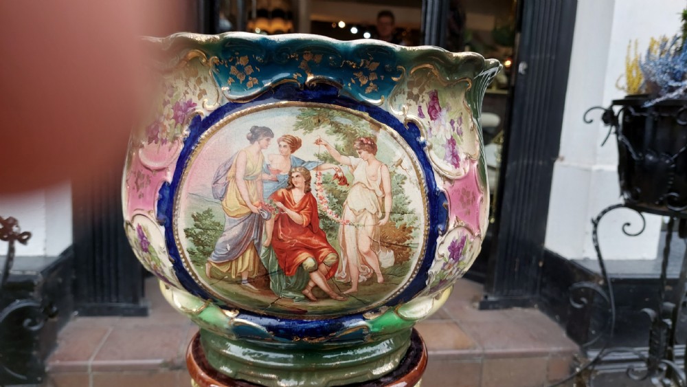 Victorian Staffordshire Pottery Jardiniere on Majolica Stand View VI