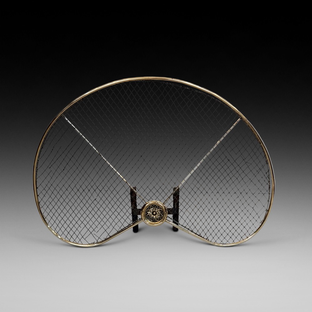 19thC Fan Shaped Brass Fire Spark Guard