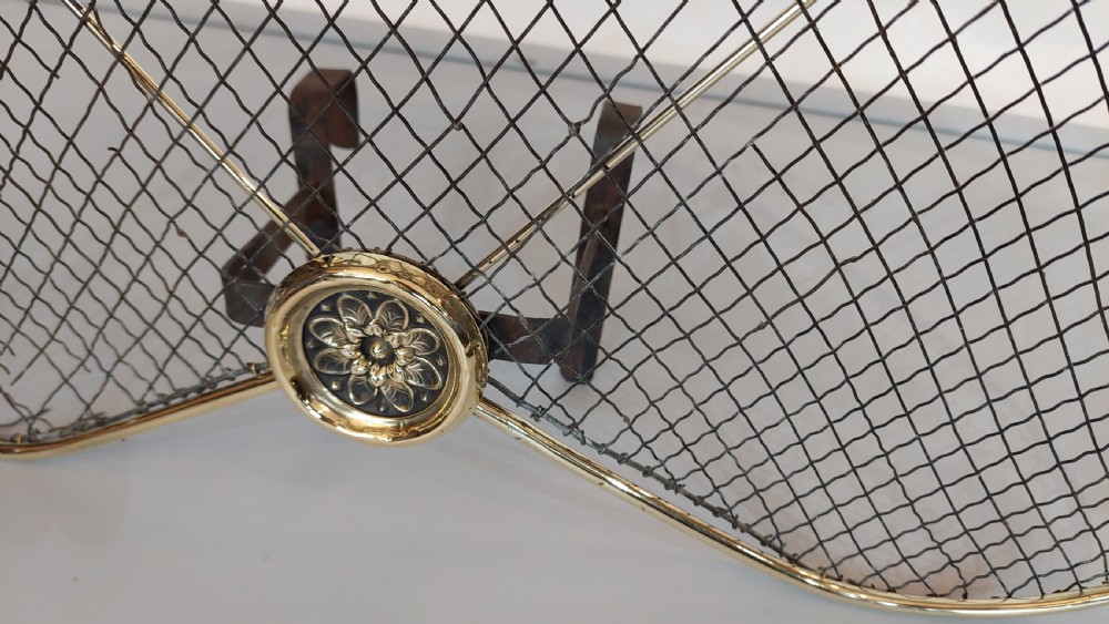 19thC Fan Shaped Brass Fire Spark Guard View II