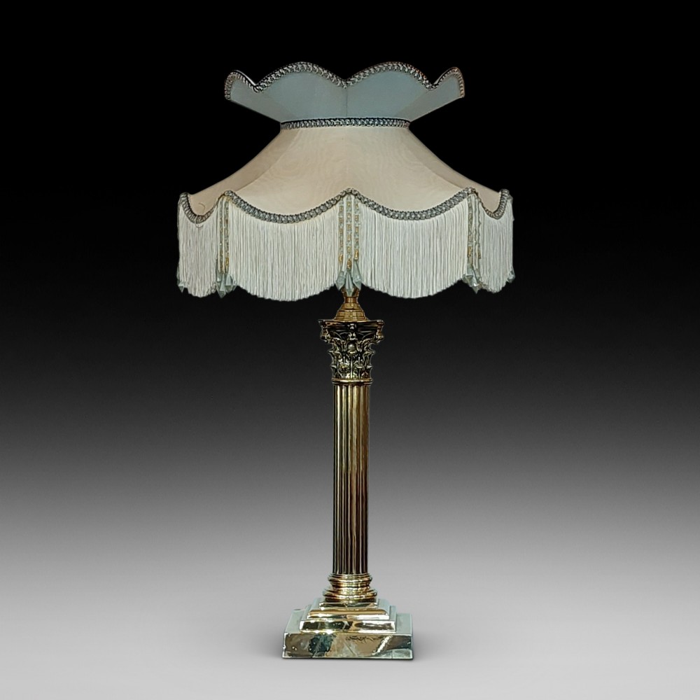 Edwardian Brass Corinthian Column Table Lamp 