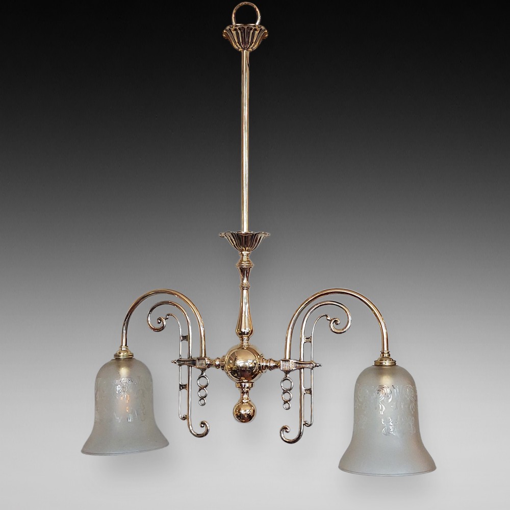 Edwardian Brass Twin Branch Lantern