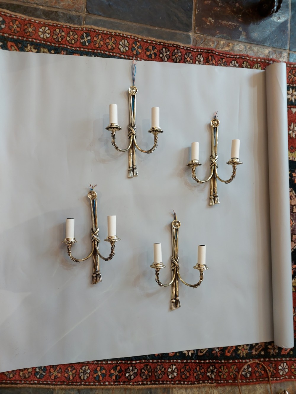 Set of Four Early 20thC Louis XVI Style Brass Wall Lights View II