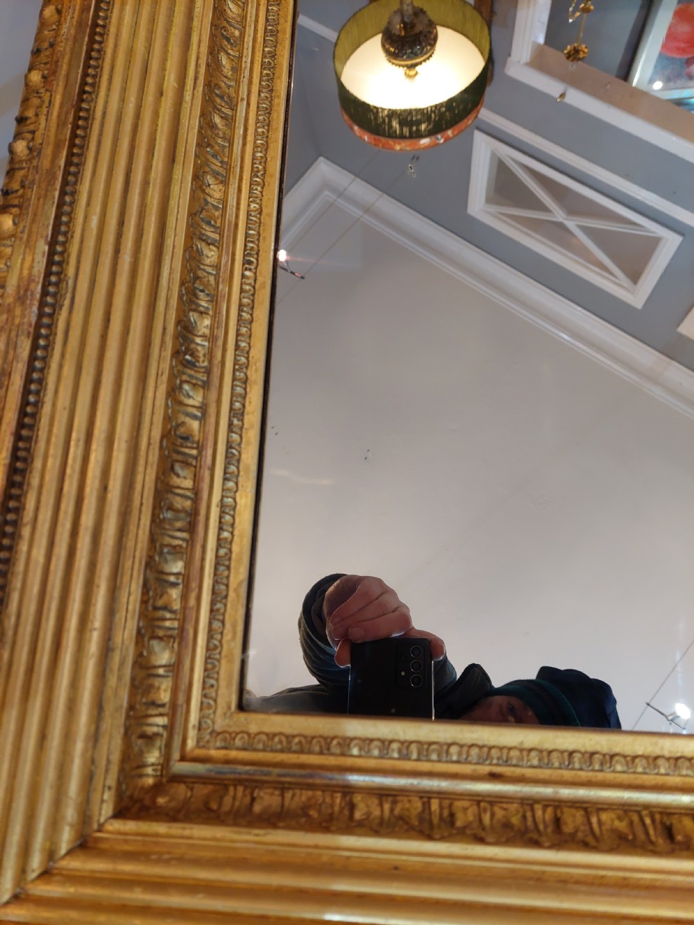 A rectangular Victorian wall mirror featuring a deep giltwood and gesso frame with ribbed moulding and beaded inner borders. View III