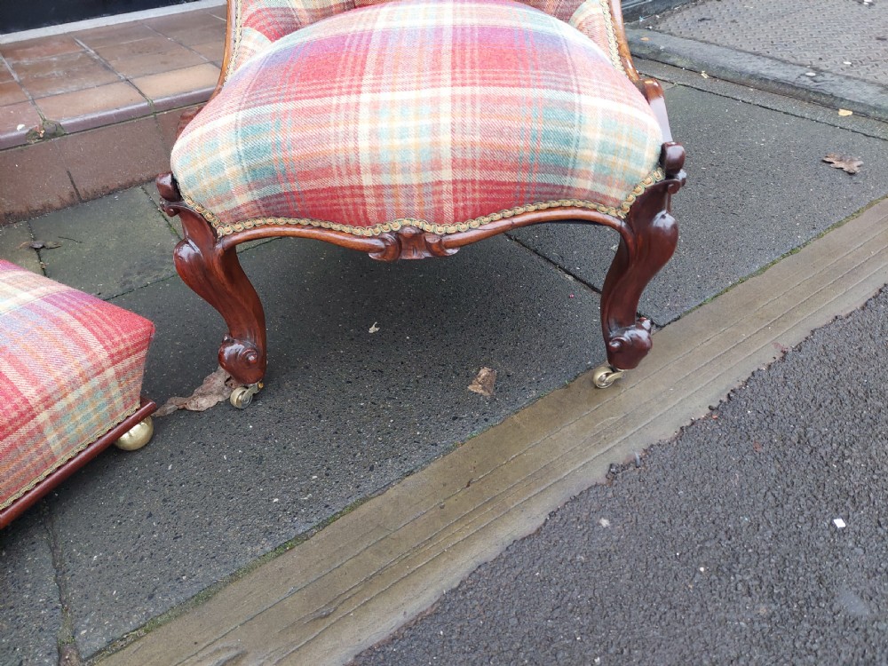 Victorian Rosewood and Mahogany Nursing Chair and Stool View II