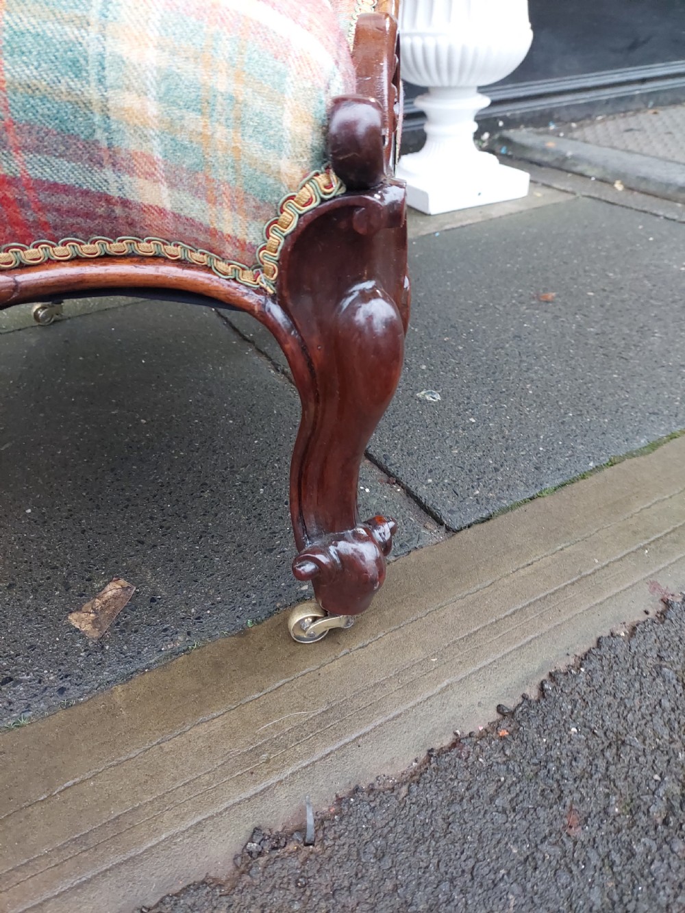Victorian Rosewood and Mahogany Nursing Chair and Stool View III