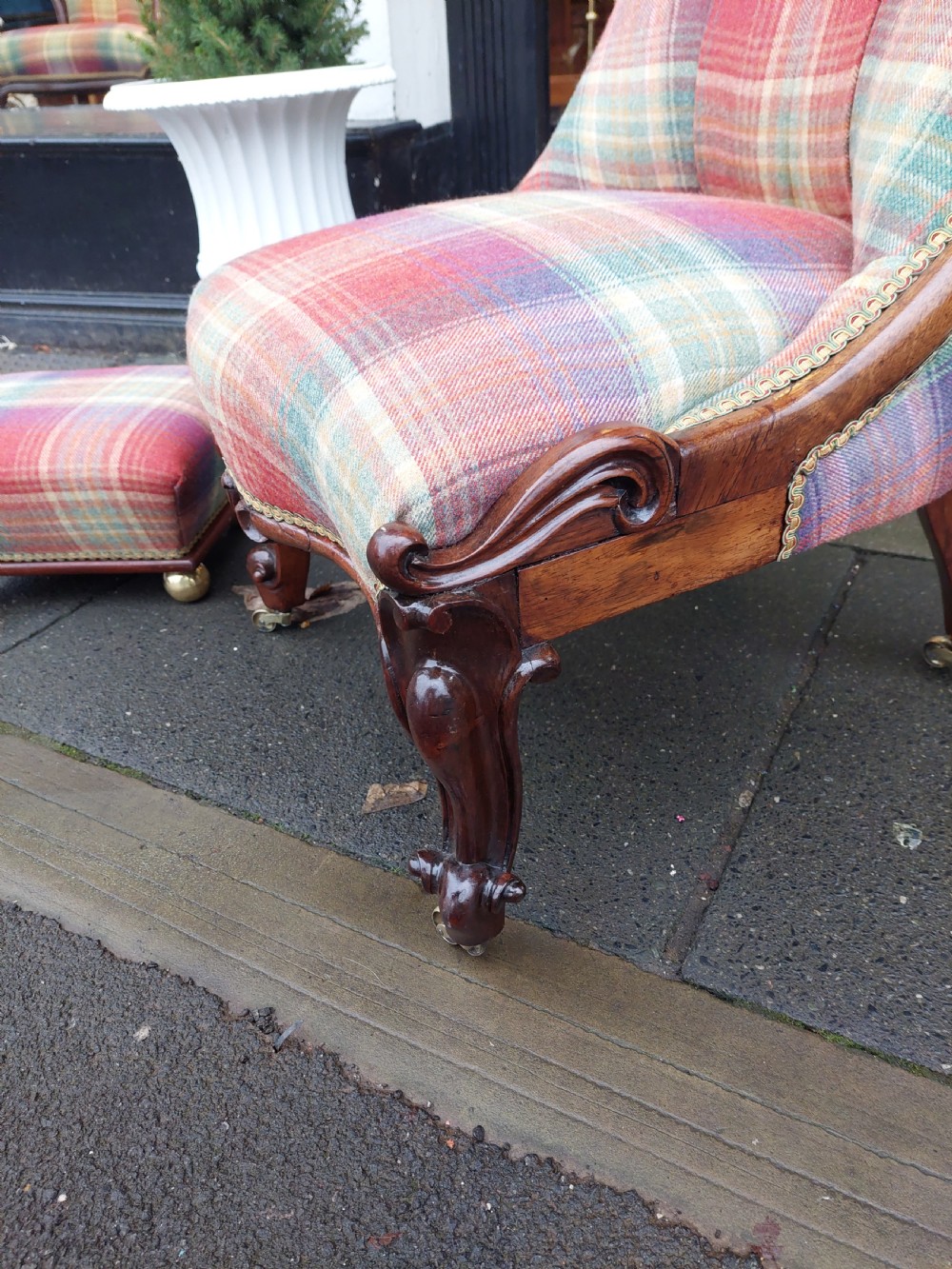 Victorian Rosewood and Mahogany Nursing Chair and Stool View IV