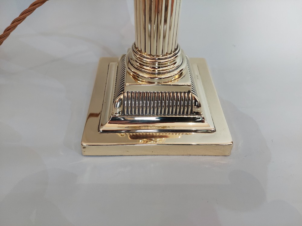 19thC French Brass Corinthian Column Oil Lamp - converted to electric  View III
