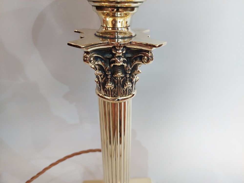 19thC French Brass Corinthian Column Oil Lamp - converted to electric  View IV