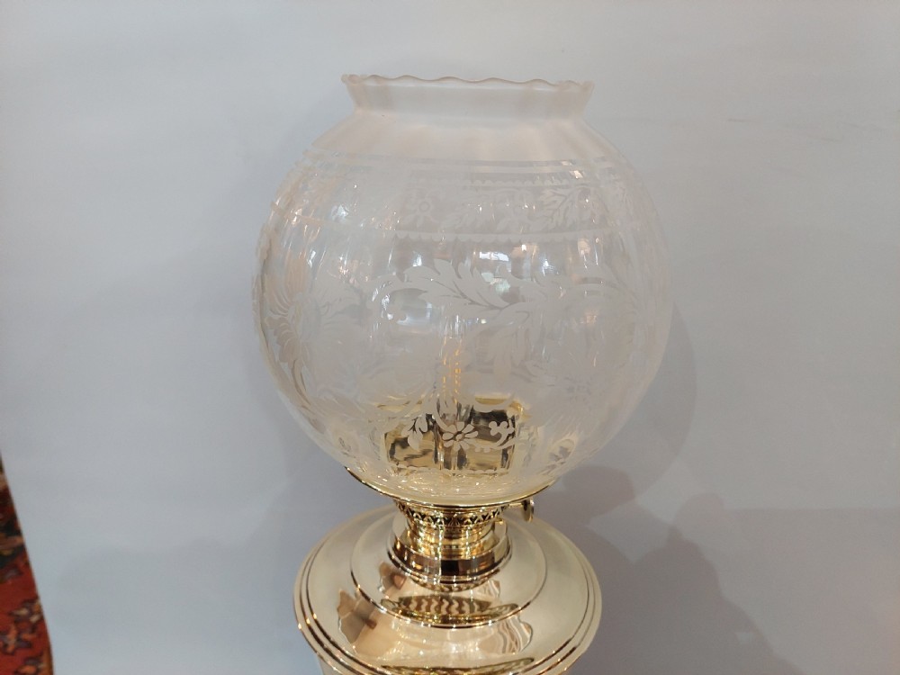 19thC French Brass Corinthian Column Oil Lamp - converted to electric  View VI