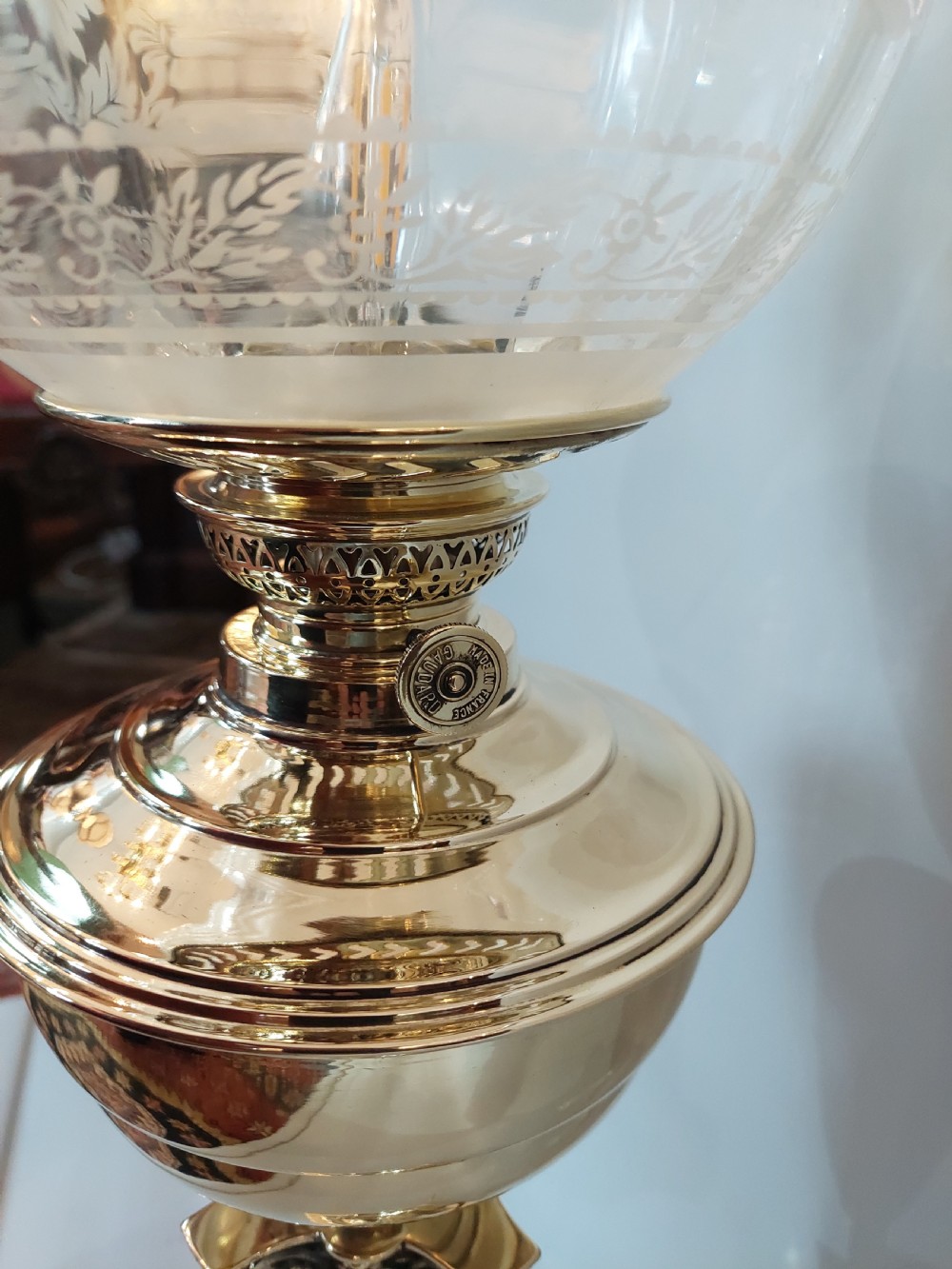 19thC French Brass Corinthian Column Oil Lamp - converted to electric  View VII