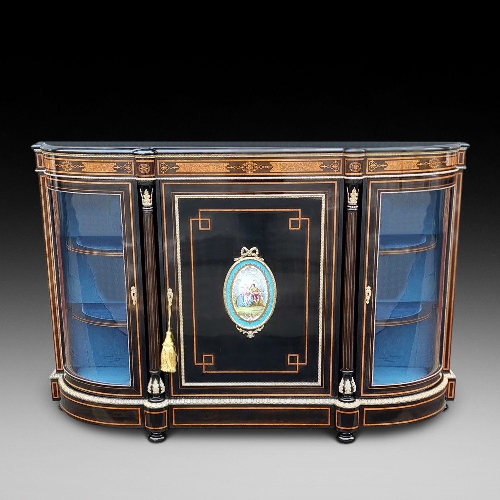 Victorian Walnut, Ebonised & Marquetry  Inlaid Credenza