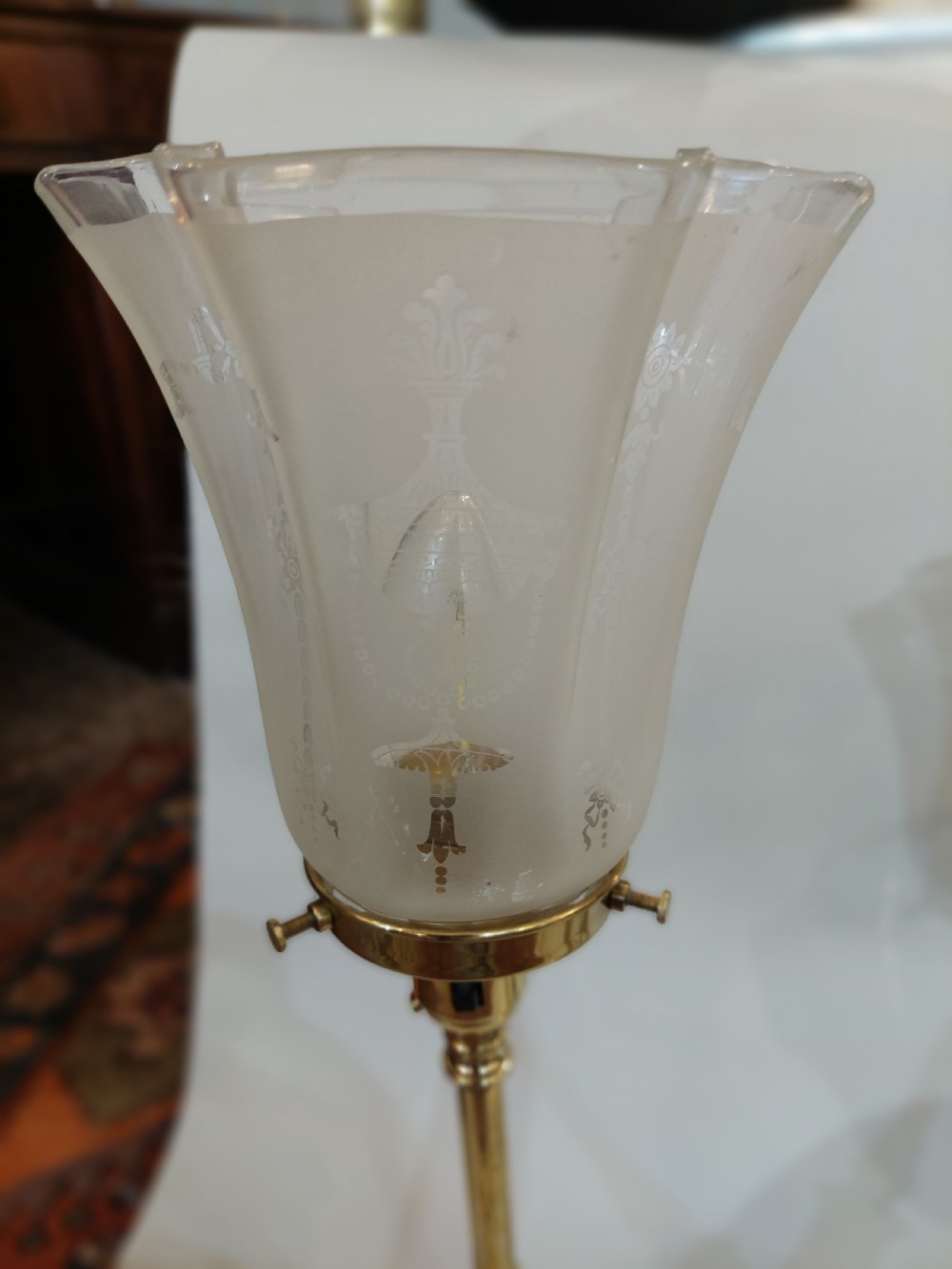 Pair of Edwardian Adam Revival Brass Table Lamps View III