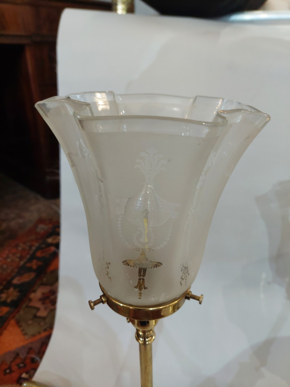 Pair of Edwardian Adam Revival Brass Table Lamps View IV