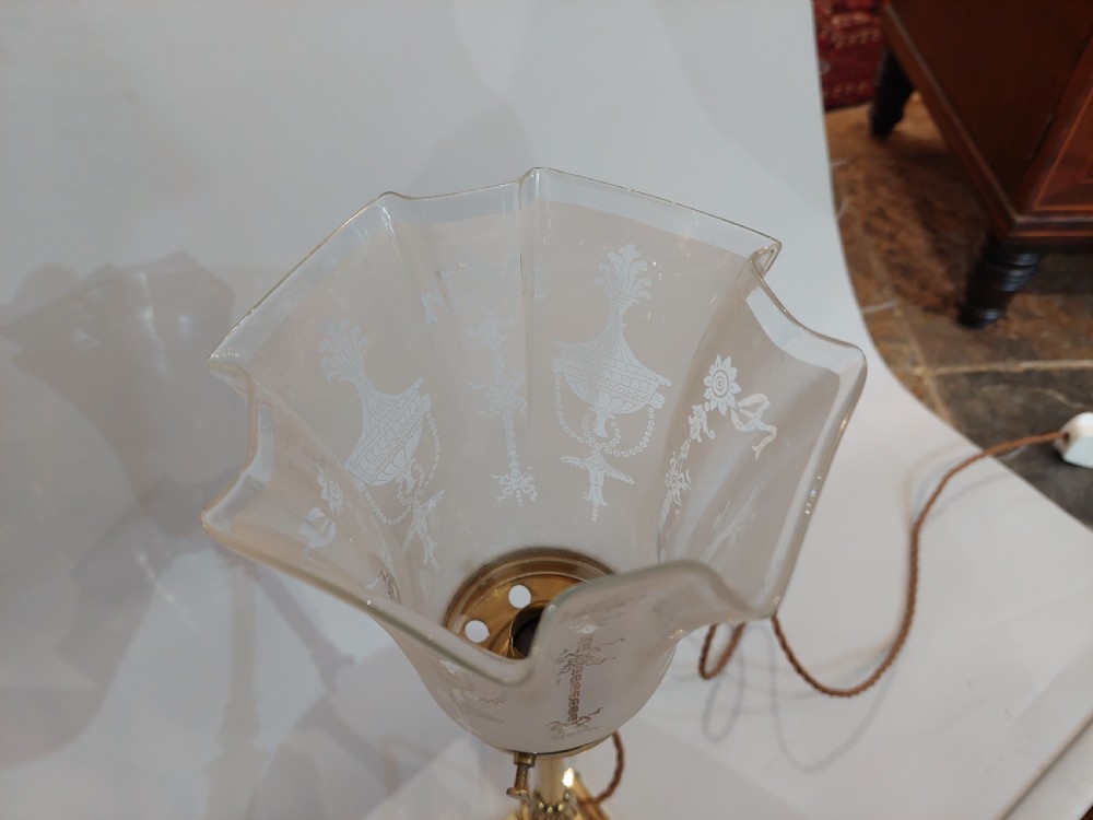 Pair of Edwardian Adam Revival Brass Table Lamps View V