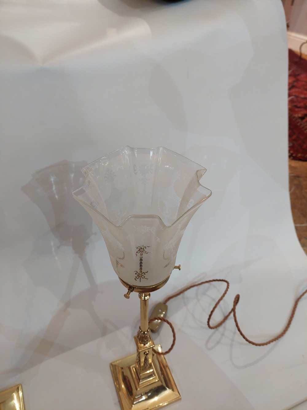 Pair of Edwardian Adam Revival Brass Table Lamps View VII