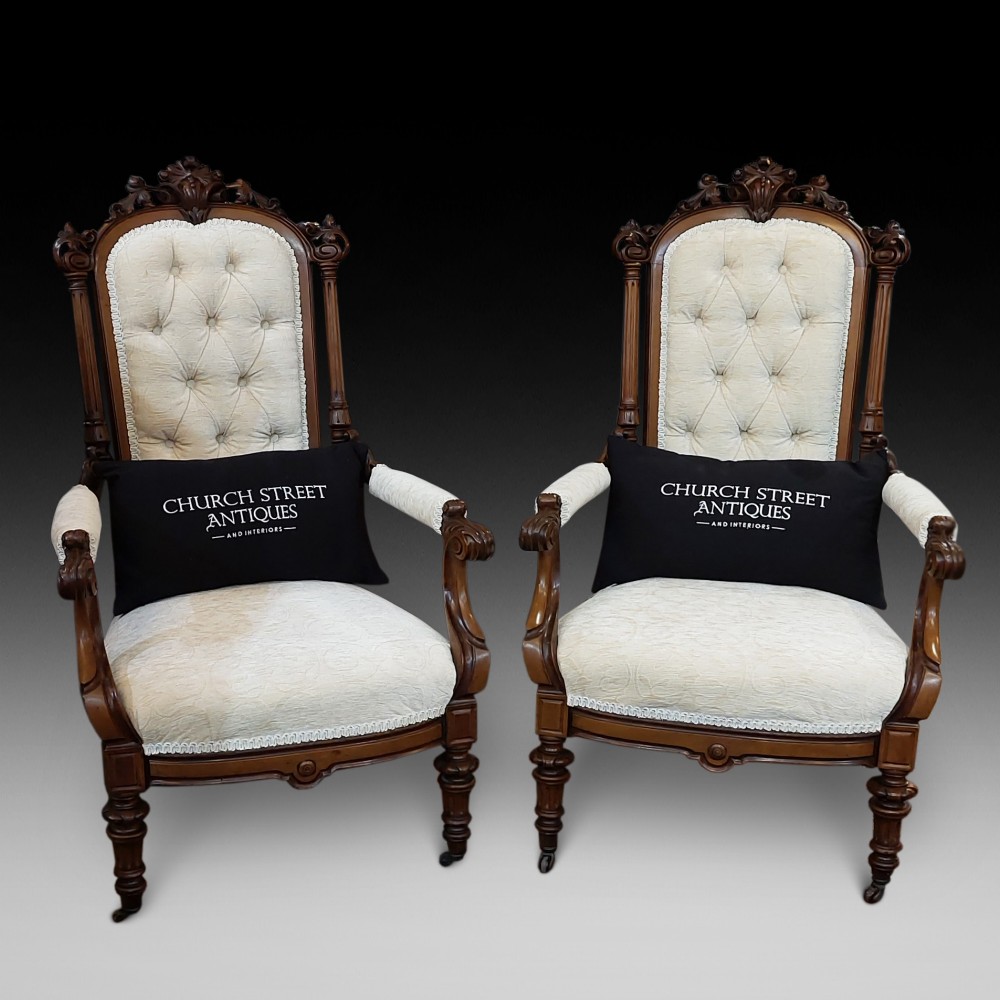 Pair of Victorian Walnut Parlour Chairs