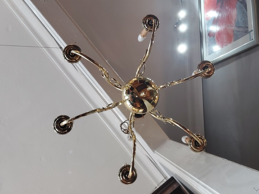 Early 20thC Dutch Brass 6 Arm Chandelier View II