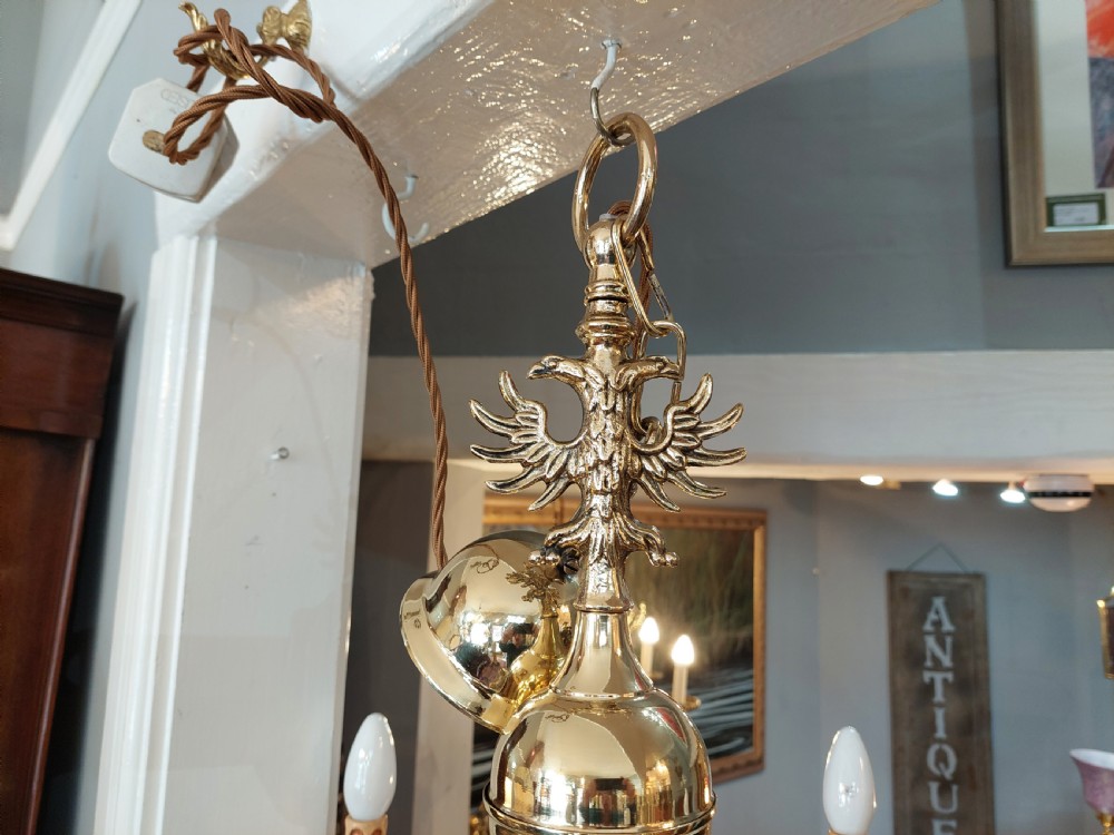 Early 20thC Dutch Brass 6 Arm Chandelier View V