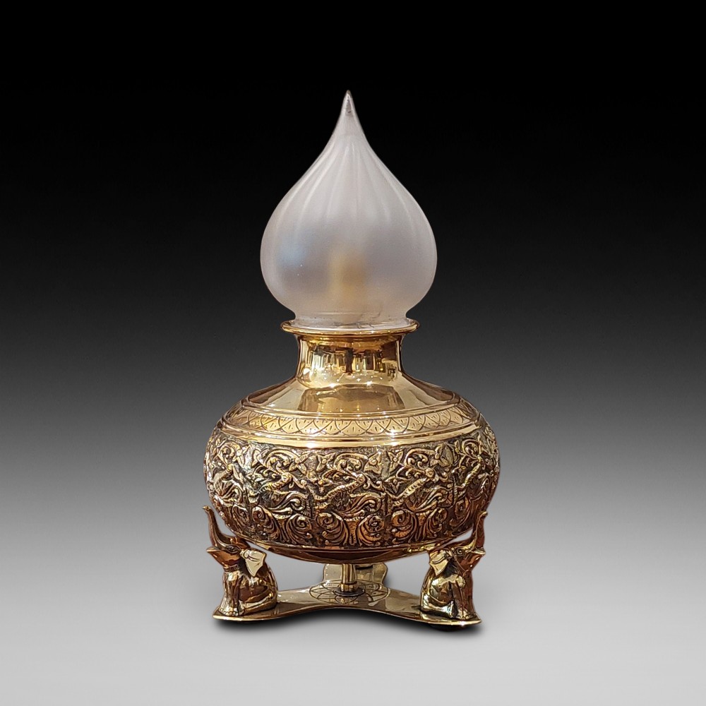 Indian Embossed Brass Table Lamp