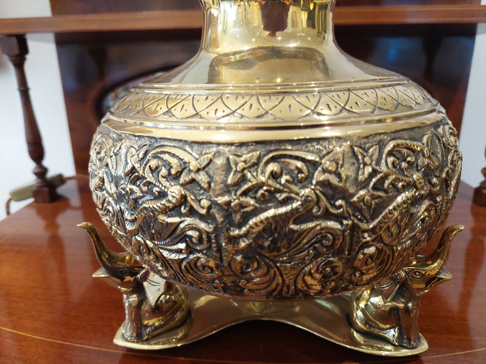 Indian Embossed Brass Table Lamp View IV