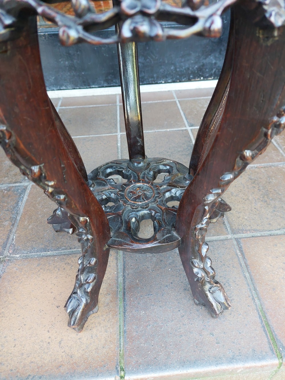 19thC Chinese Hardwood & Pink Marble Urn  Stand View V