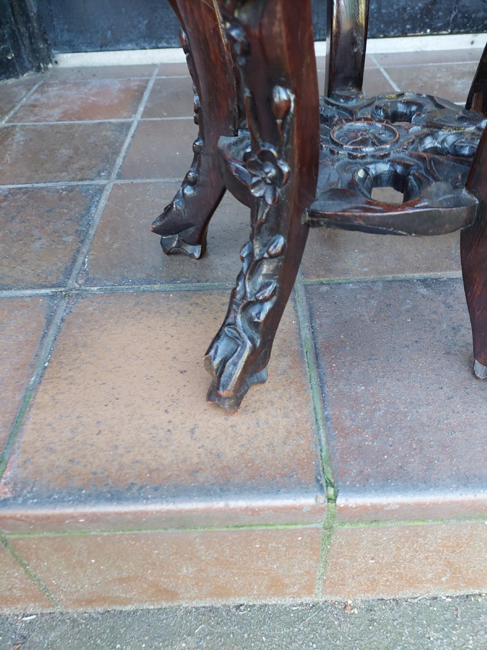 19thC Chinese Hardwood & Pink Marble Urn  Stand View VI