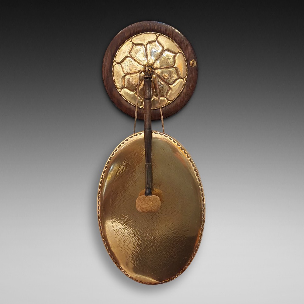 Art Nouveau Oak and Brass Dinner Gong c1900
