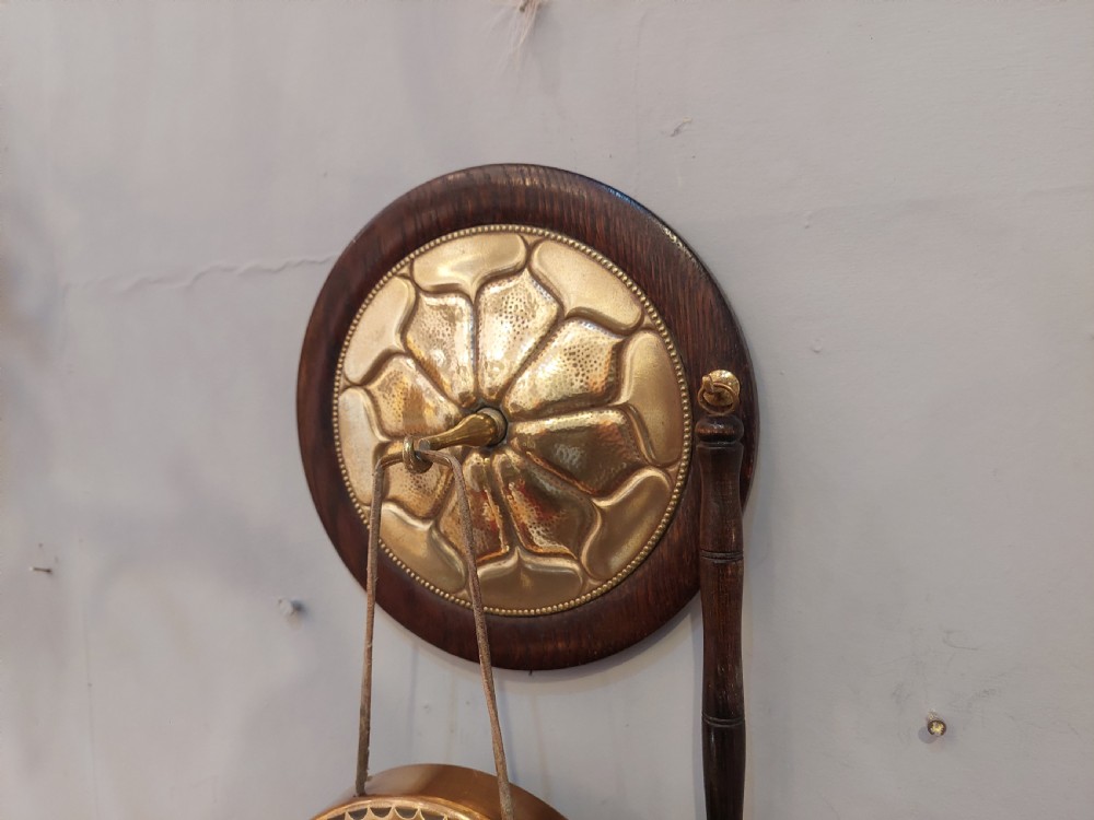 Art Nouveau Oak and Brass Dinner Gong c1900 View IV