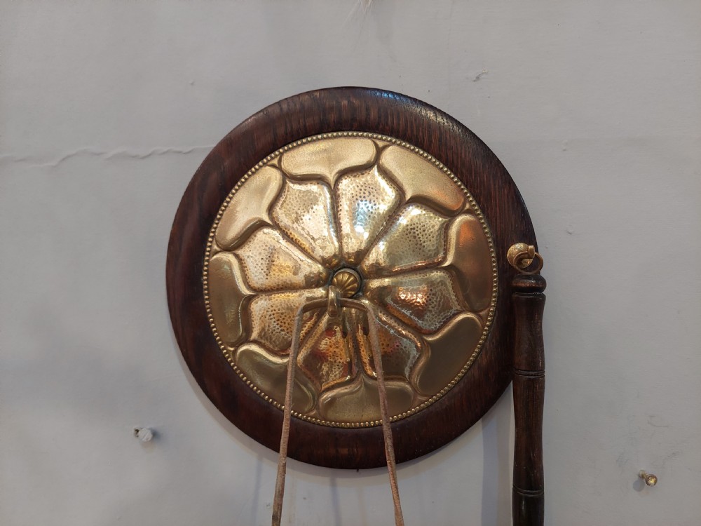Art Nouveau Oak and Brass Dinner Gong c1900 View VI