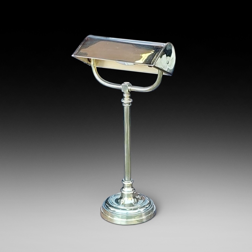 Early 20thC Hooded Brass Desk Lamp 