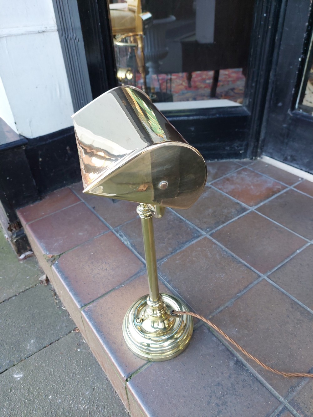 Early 20thC Hooded Brass Desk Lamp  View IV