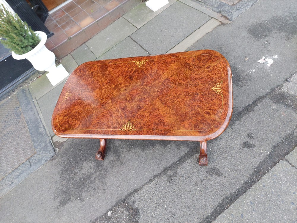 Victorian Burr Walnut and Amboyna Coffee Table View VII