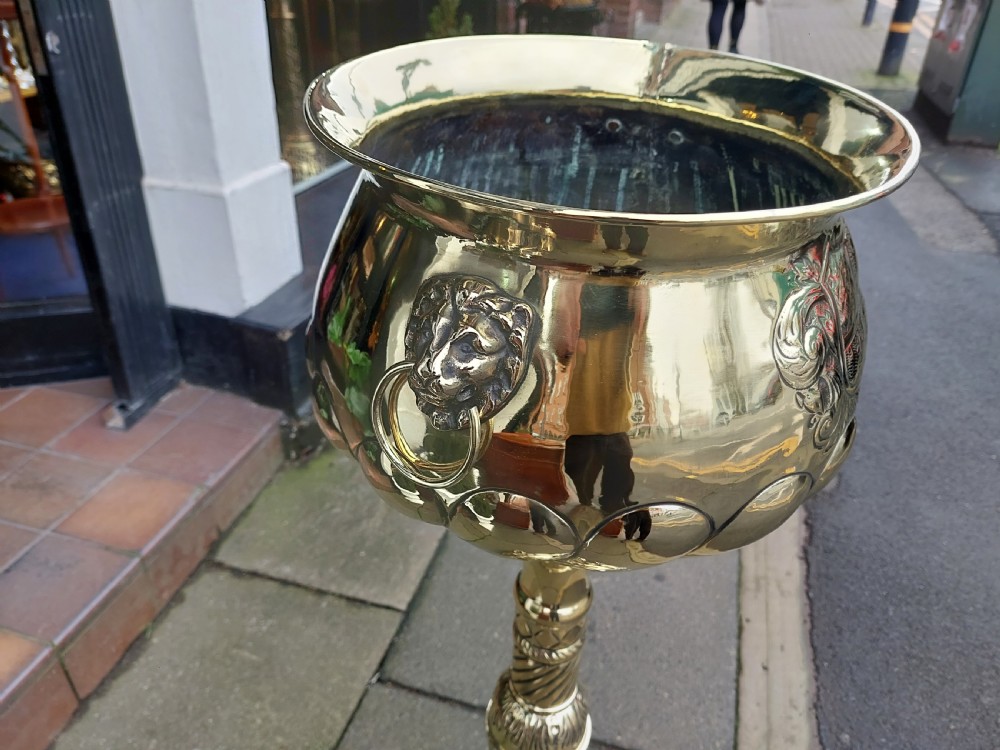 High Victorian Brass Pedestal Jardinière Planter View X