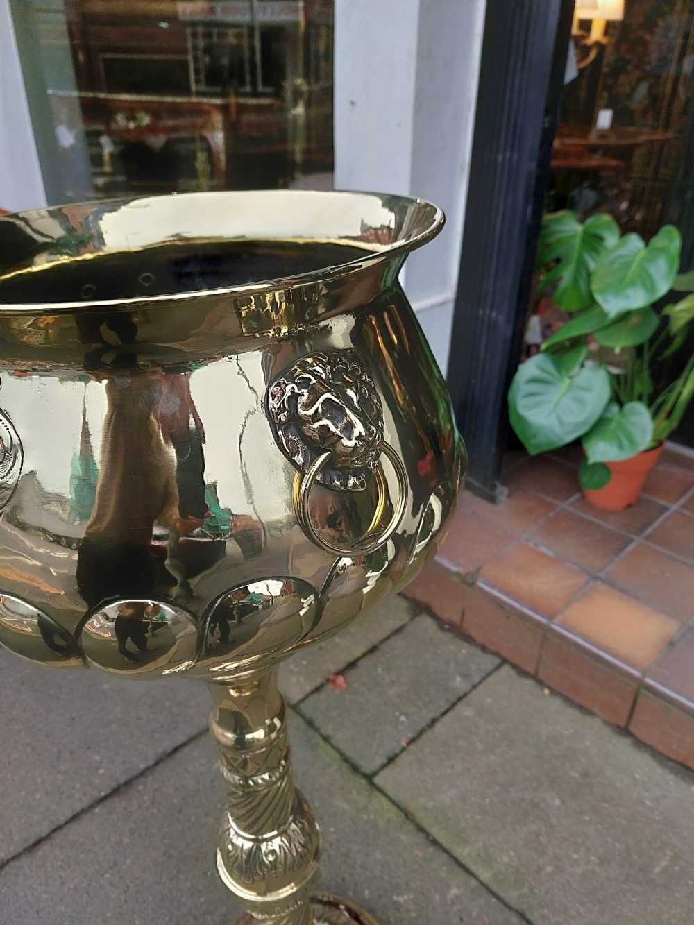 High Victorian Brass Pedestal Jardinière Planter View XI