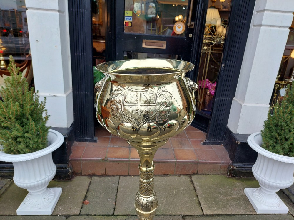 High Victorian Brass Pedestal Jardinière Planter View XII