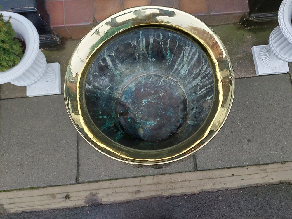 High Victorian Brass Pedestal Jardinière Planter View XIII