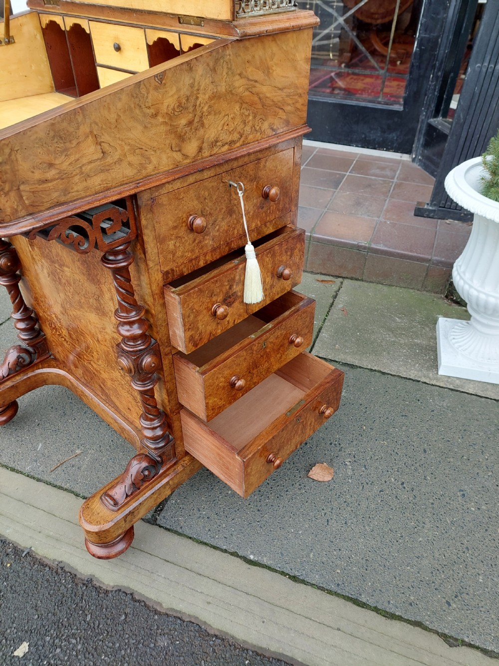 Victorian Burr Walnut & Walnut Davenport View IV