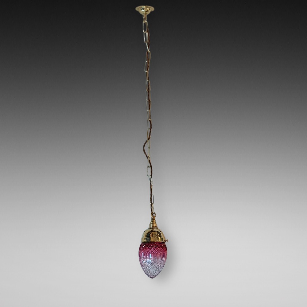 Early 20thC Cranberry Cut Glass Hanging Lamp