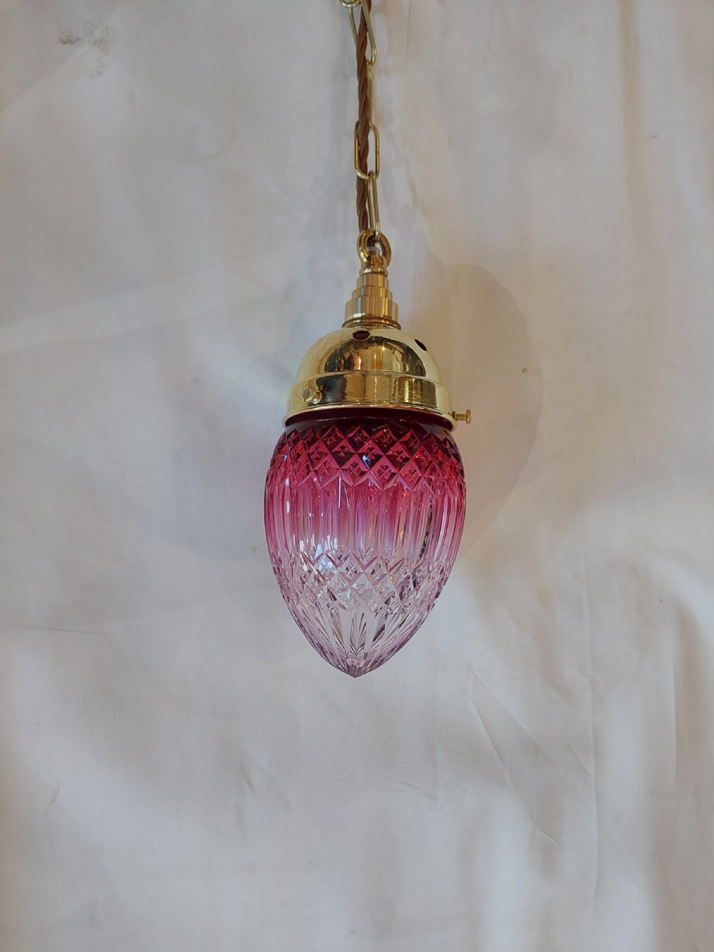 Early 20thC Cranberry Cut Glass Hanging Lamp View II