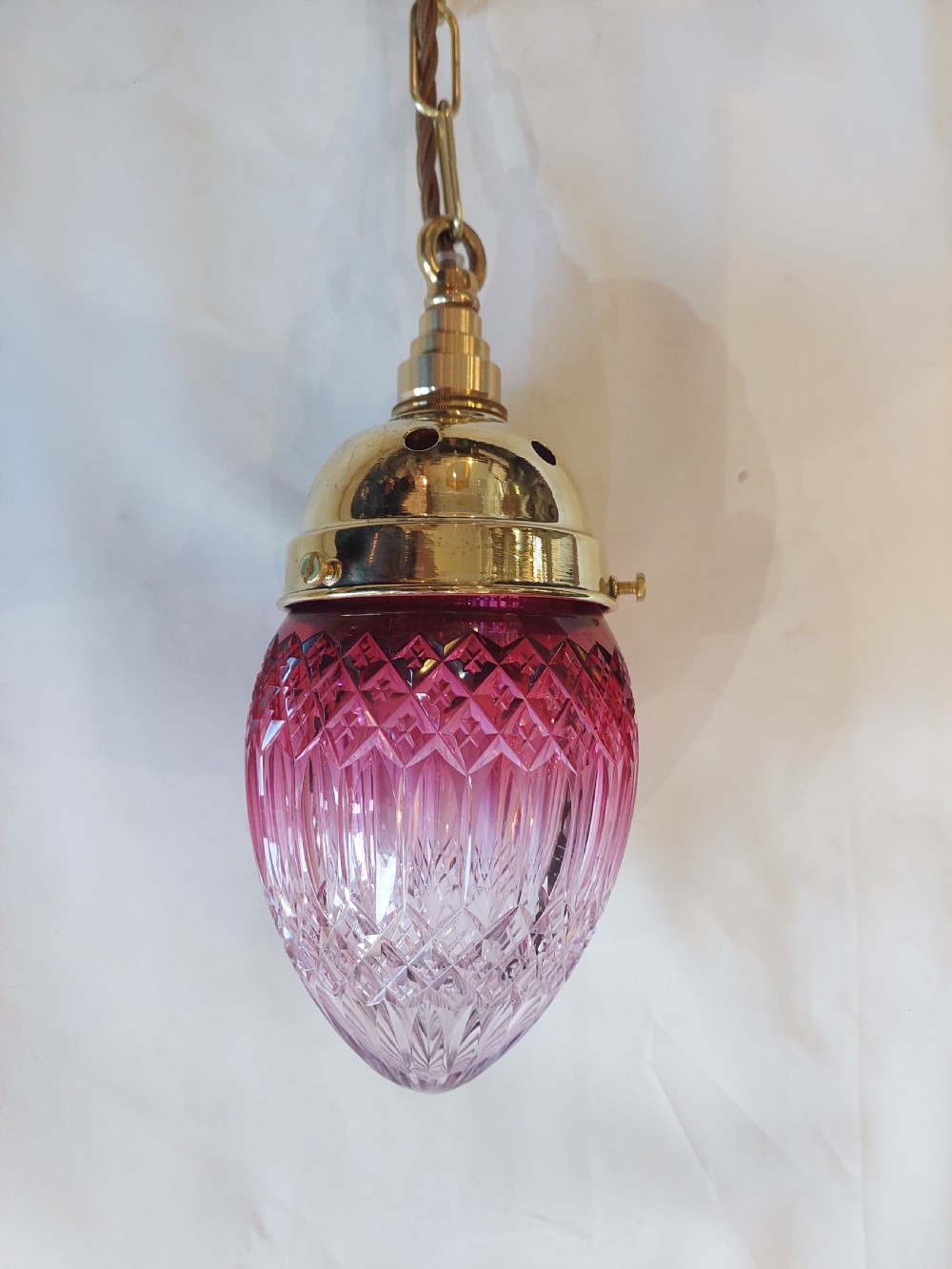 Early 20thC Cranberry Cut Glass Hanging Lamp View IV