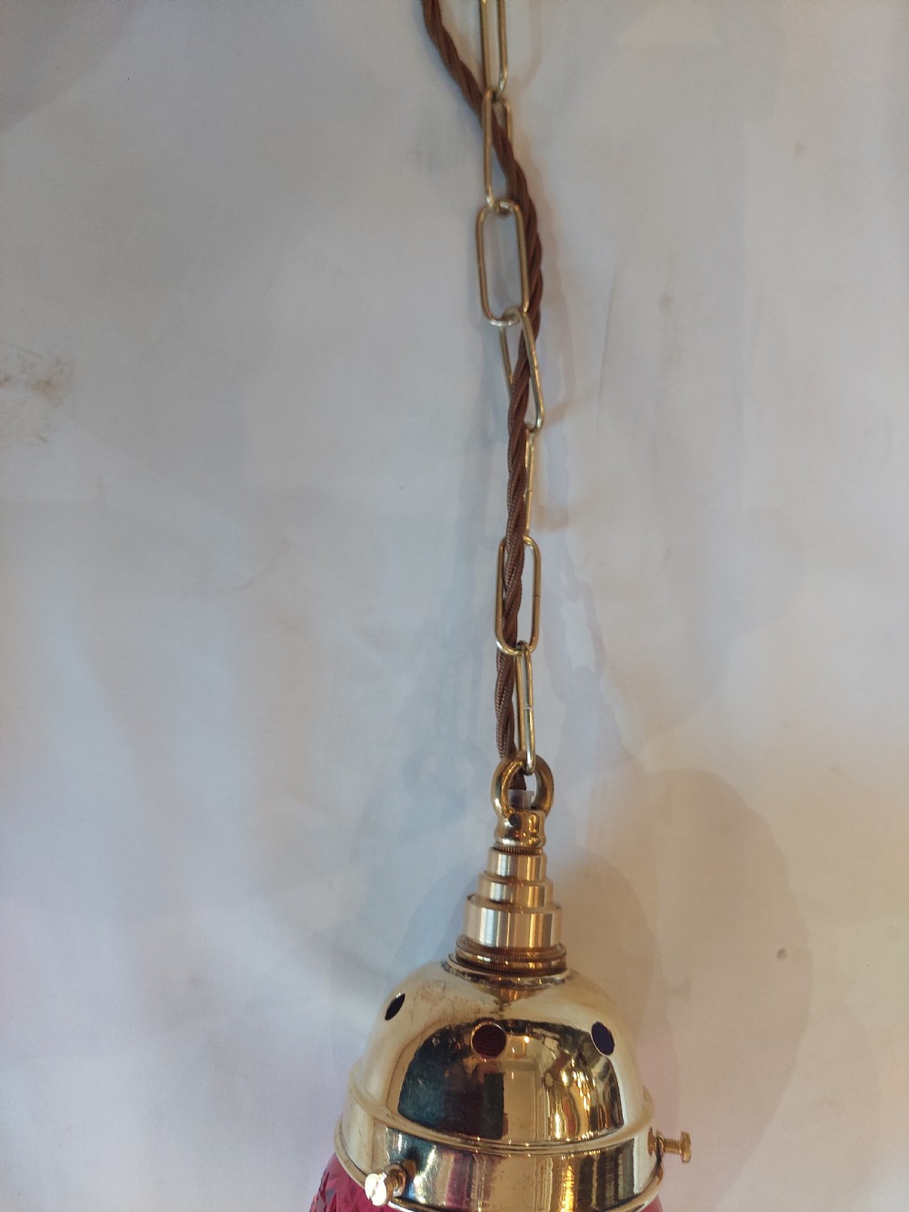 Early 20thC Cranberry Cut Glass Hanging Lamp View V
