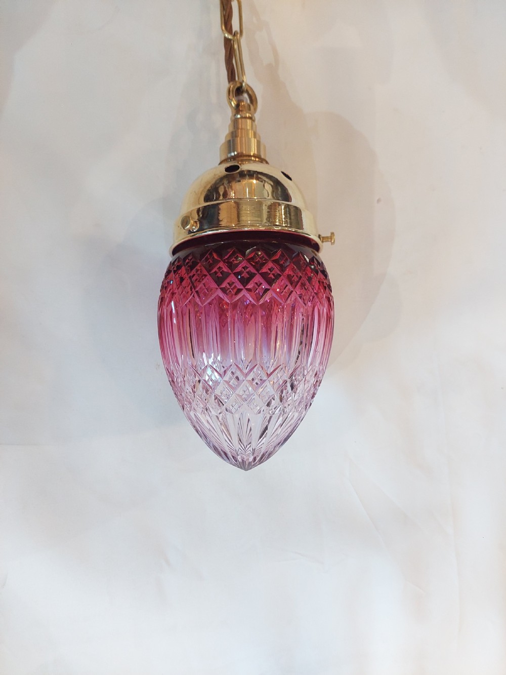 Early 20thC Cranberry Cut Glass Hanging Lamp View VII