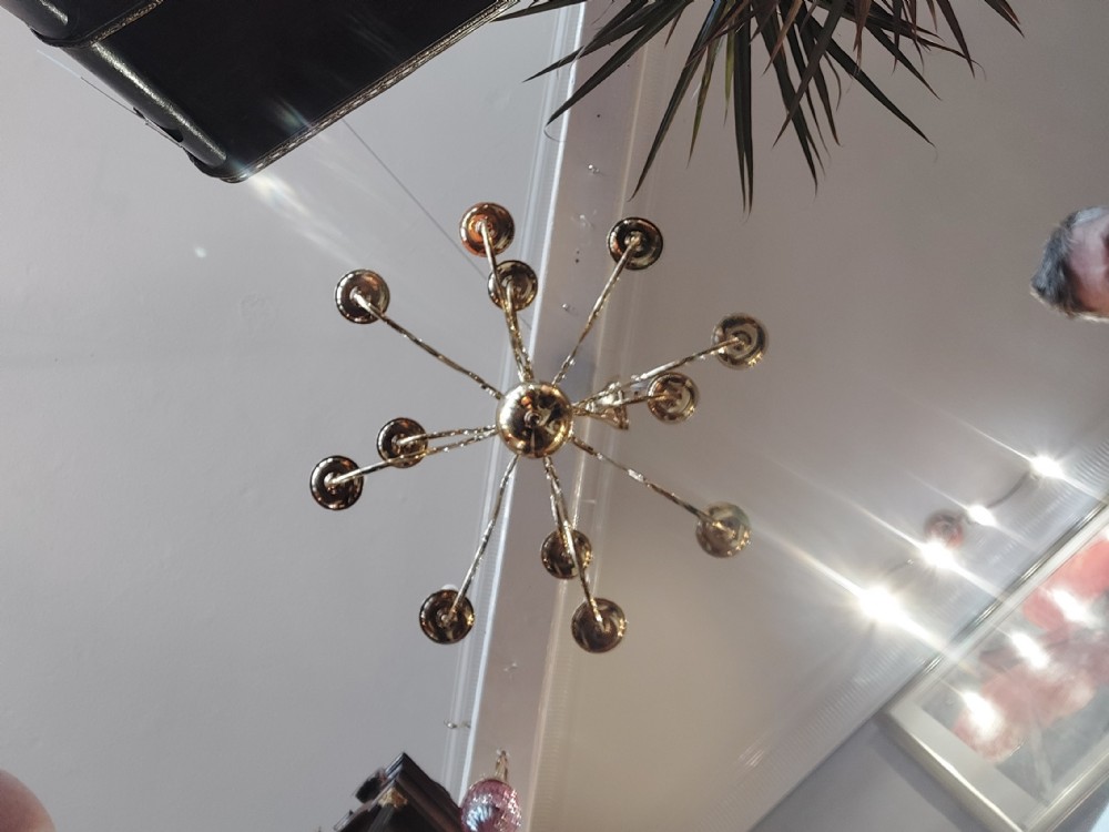 12 Branch Brass Dutch Style Scroll Arm Chandelier  View II