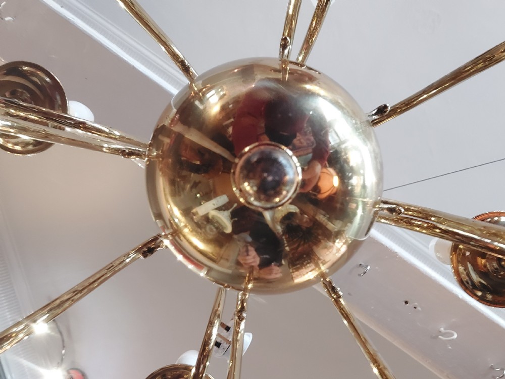 12 Branch Brass Dutch Style Scroll Arm Chandelier  View III